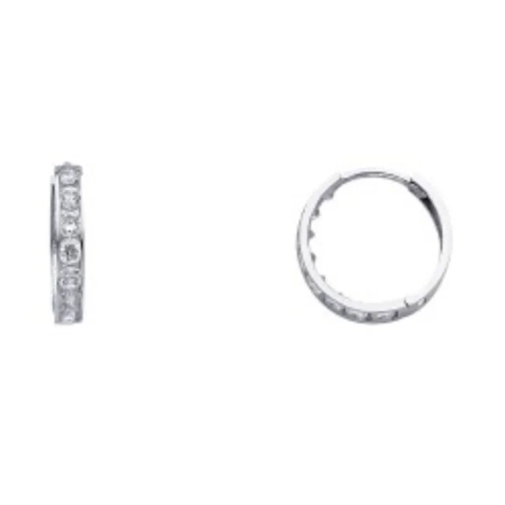 14K White Gold 3mm CZ Huggies Earrings